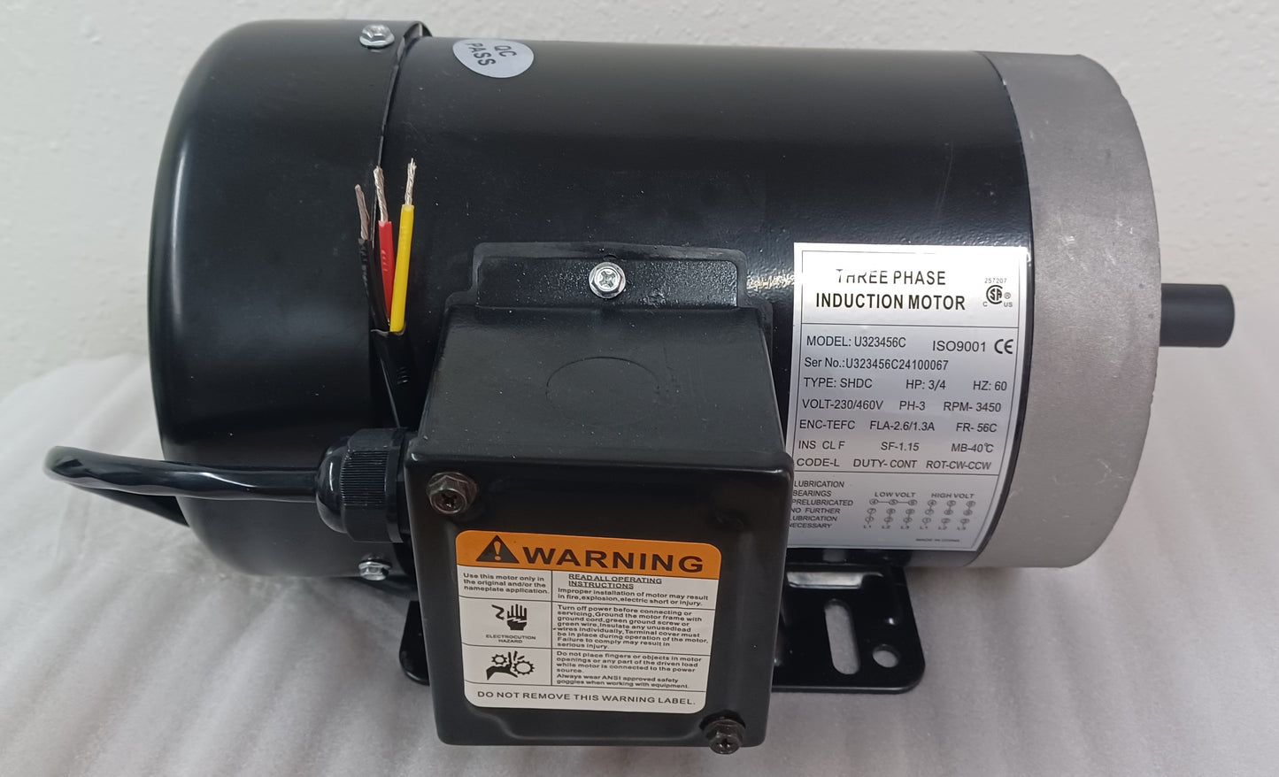 Motor - .75 HP, 220V, 3 Phase, TEFC